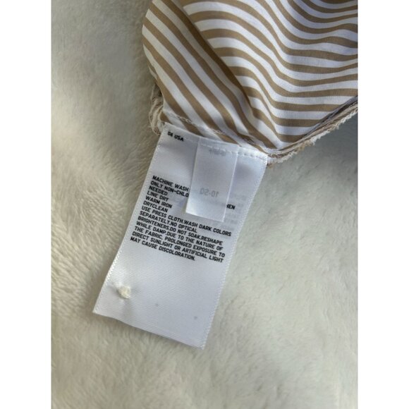 Womens Brown & White Collared 3/4 Sleeve A-Line Striped Shirt Dress Pockets - Picture 3 of 7